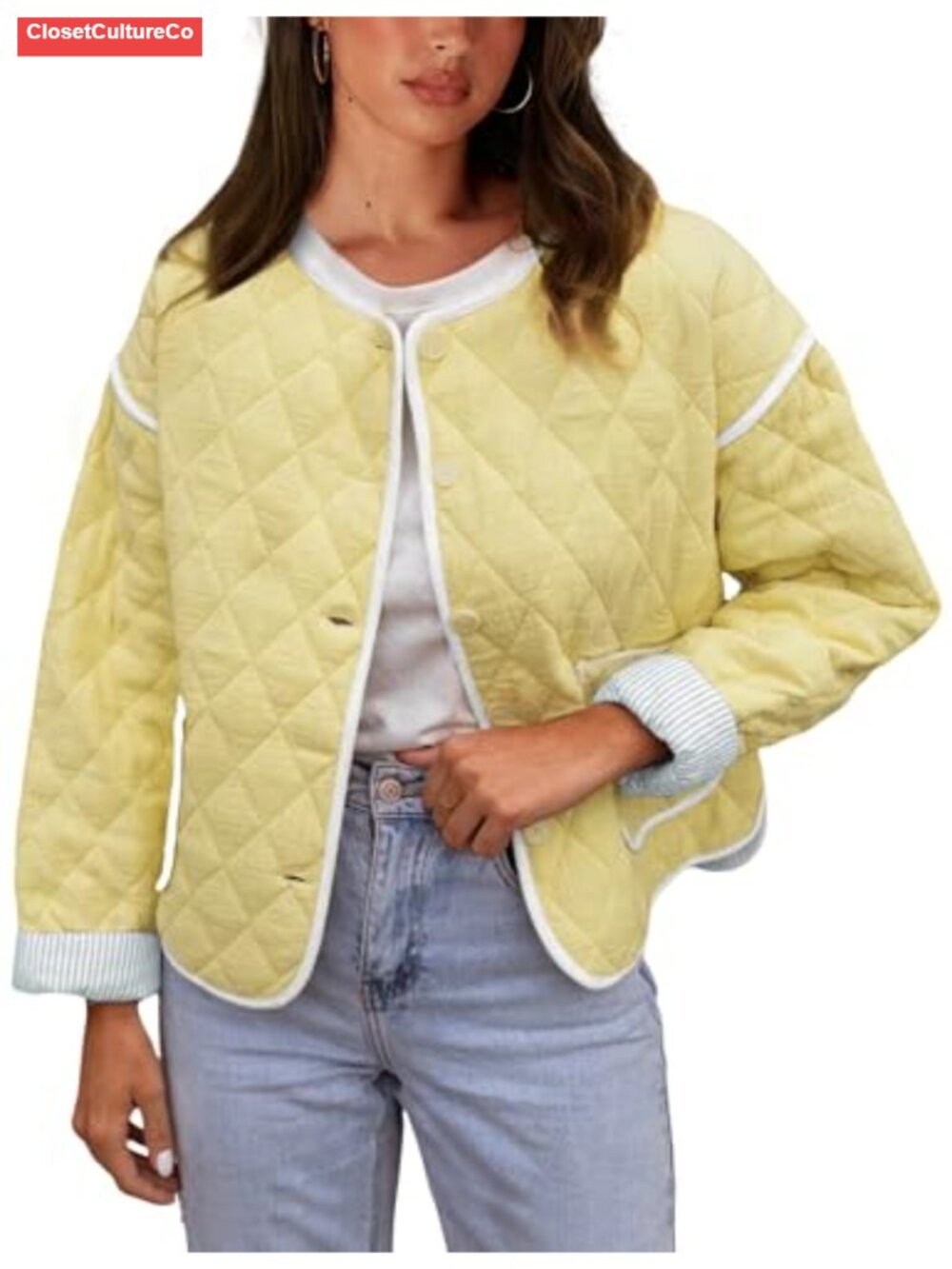 Quilted Lightweight Puffer Jacket Button Down Coat with Pockets